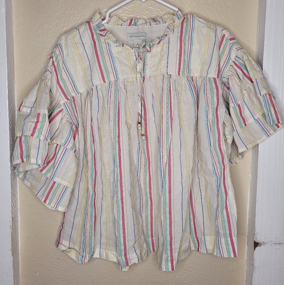 Peyton and Parker Boho Blouse metallic multicolor flutter sleeves Womens Size L - Picture 2 of 12